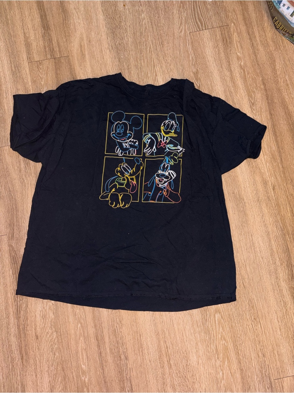 Disney Mickey Donald Pluto Goofy Graphic T Shirt Mens 4XL Black Cotton Tee b99